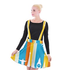 Eiffel Tower Monument Statue Of Liberty Suspender Skater Skirt by Mariart