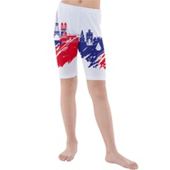 Eiffel Tower Monument Statue Of Liberty France England Red Blue Kids  Mid Length Swim Shorts by Mariart