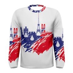 Eiffel Tower Monument Statue Of Liberty France England Red Blue Men s Long Sleeve Tee by Mariart