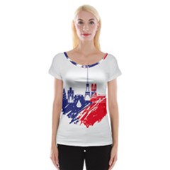 Eiffel Tower Monument Statue Of Liberty France England Red Blue Women s Cap Sleeve Top by Mariart