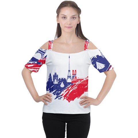 Eiffel Tower Monument Statue Of Liberty France England Red Blue Women s Cutout Shoulder Tee by Mariart