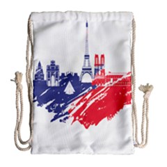 Eiffel Tower Monument Statue Of Liberty France England Red Blue Drawstring Bag (large) by Mariart