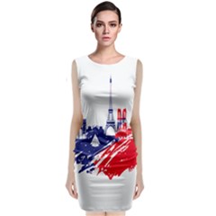 Eiffel Tower Monument Statue Of Liberty France England Red Blue Classic Sleeveless Midi Dress by Mariart