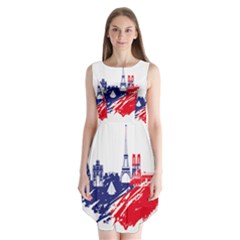 Eiffel Tower Monument Statue Of Liberty France England Red Blue Sleeveless Chiffon Dress   by Mariart