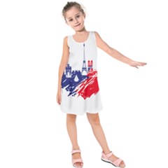 Eiffel Tower Monument Statue Of Liberty France England Red Blue Kids  Sleeveless Dress by Mariart