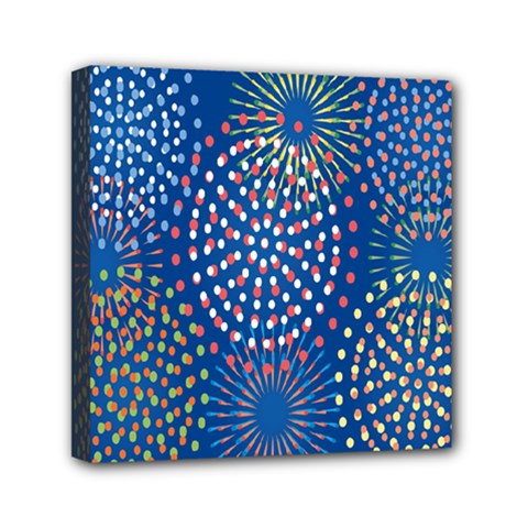 Fireworks Party Blue Fire Happy Mini Canvas 6  X 6 