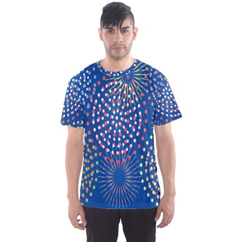 Fireworks Party Blue Fire Happy Men s Sport Mesh Tee by Mariart