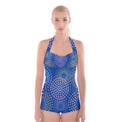 Fireworks Party Blue Fire Happy Boyleg Halter Swimsuit  by Mariart