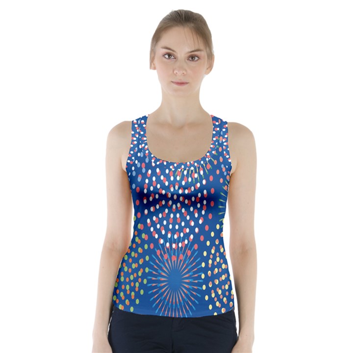 Fireworks Party Blue Fire Happy Racer Back Sports Top