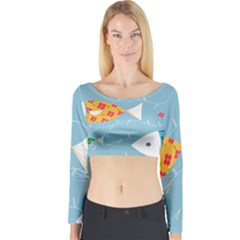 Fish Cute Swim Blue Sea Long Sleeve Crop Top by Mariart