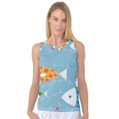 Fish Cute Swim Blue Sea Women s Basketball Tank Top by Mariart