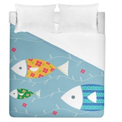 Fish Cute Swim Blue Sea Duvet Cover (queen Size) by Mariart