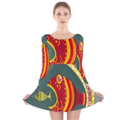 Fish Predator Sea Water Beach Monster Long Sleeve Velvet Skater Dress by Mariart