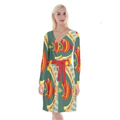 Fish Predator Sea Water Beach Monster Long Sleeve Velvet Front Wrap Dress