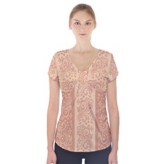 Flower Floral Leaf Frame Star Brown Short Sleeve Front Detail Top by Mariart