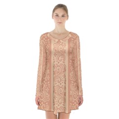 Flower Floral Leaf Frame Star Brown Long Sleeve Velvet V-neck Dress