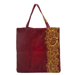 Floral Flower Golden Red Leaf Grocery Tote Bag by Mariart