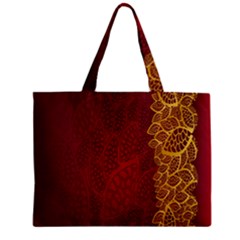 Floral Flower Golden Red Leaf Zipper Mini Tote Bag by Mariart