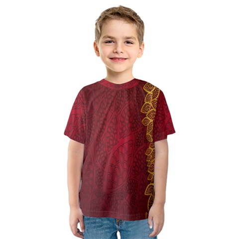 Floral Flower Golden Red Leaf Kids  Sport Mesh Tee by Mariart