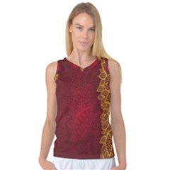 Floral Flower Golden Red Leaf Women s Basketball Tank Top