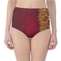 Floral Flower Golden Red Leaf High-Waist Bikini Bottoms View1