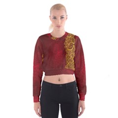 Floral Flower Golden Red Leaf Cropped Sweatshirt by Mariart