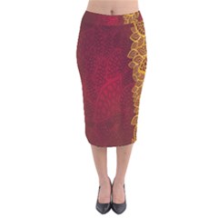 Floral Flower Golden Red Leaf Velvet Midi Pencil Skirt