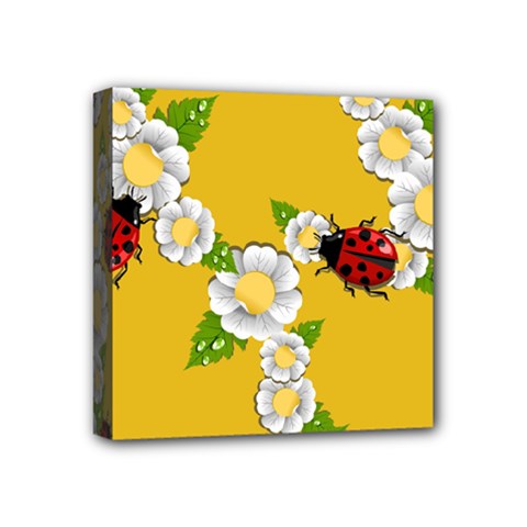 Flower Floral Sunflower Butterfly Red Yellow White Green Leaf Mini Canvas 4  X 4  by Mariart