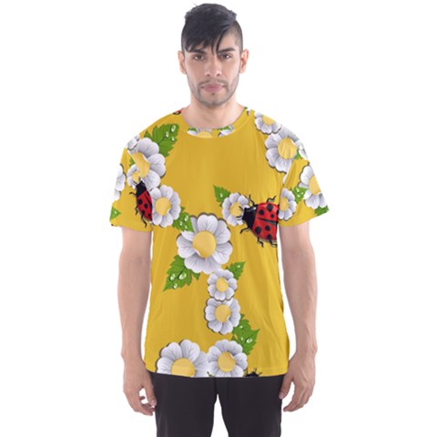 Flower Floral Sunflower Butterfly Red Yellow White Green Leaf Men s Sport Mesh Tee by Mariart