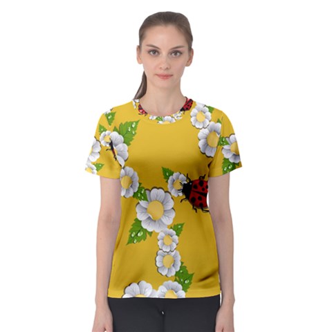 Flower Floral Sunflower Butterfly Red Yellow White Green Leaf Women s Sport Mesh Tee by Mariart