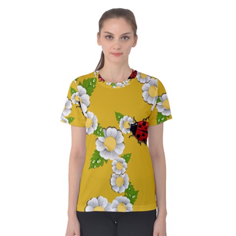 Flower Floral Sunflower Butterfly Red Yellow White Green Leaf Women s Cotton Tee by Mariart