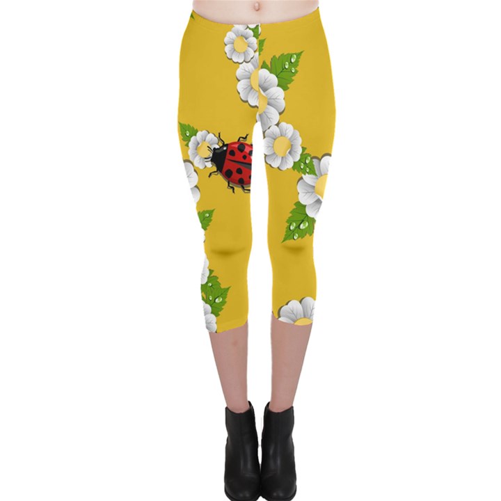 Flower Floral Sunflower Butterfly Red Yellow White Green Leaf Capri Leggings 