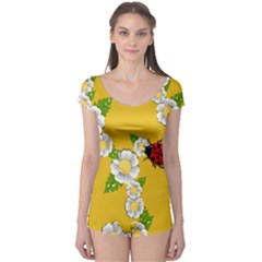 Flower Floral Sunflower Butterfly Red Yellow White Green Leaf Boyleg Leotard  by Mariart