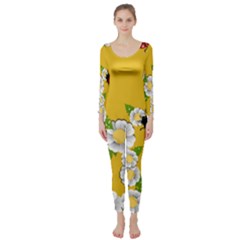 Flower Floral Sunflower Butterfly Red Yellow White Green Leaf Long Sleeve Catsuit by Mariart