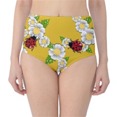 Flower Floral Sunflower Butterfly Red Yellow White Green Leaf High-waist Bikini Bottoms by Mariart