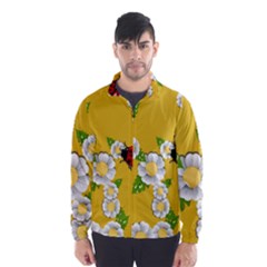 Flower Floral Sunflower Butterfly Red Yellow White Green Leaf Wind Breaker (men) by Mariart