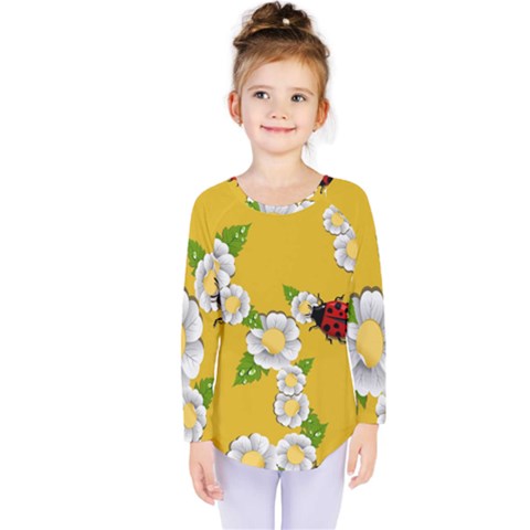 Flower Floral Sunflower Butterfly Red Yellow White Green Leaf Kids  Long Sleeve Tee by Mariart