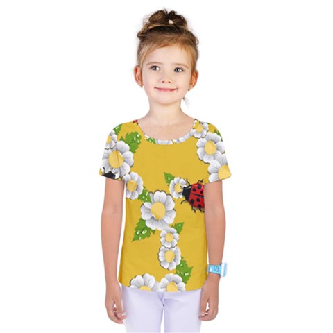 Flower Floral Sunflower Butterfly Red Yellow White Green Leaf Kids  One Piece Tee by Mariart