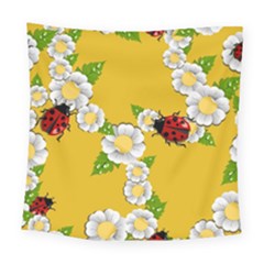 Flower Floral Sunflower Butterfly Red Yellow White Green Leaf Square Tapestry (large)