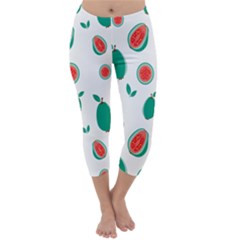 Fruit Green Red Guavas Leaf Capri Winter Leggings  by Mariart