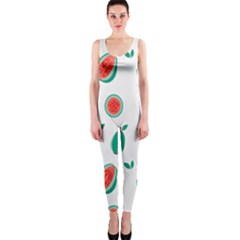 Fruit Green Red Guavas Leaf Onepiece Catsuit by Mariart