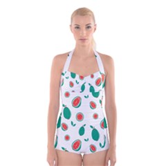 Fruit Green Red Guavas Leaf Boyleg Halter Swimsuit  by Mariart