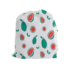 Fruit Green Red Guavas Leaf Drawstring Pouches (extra Large)