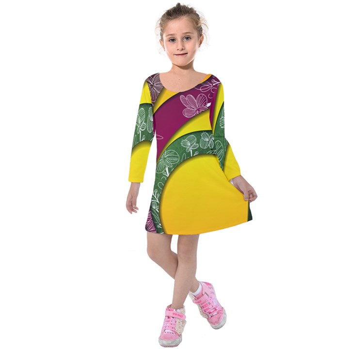 Flower Floral Leaf Star Sunflower Green Red Yellow Brown Sexxy Kids  Long Sleeve Velvet Dress