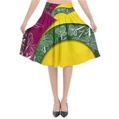 Flower Floral Leaf Star Sunflower Green Red Yellow Brown Sexxy Flared Midi Skirt by Mariart