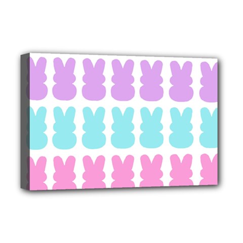 Happy Easter Rabbit Color Green Purple Blue Pink Deluxe Canvas 18  X 12   by Mariart