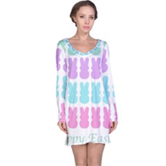 Happy Easter Rabbit Color Green Purple Blue Pink Long Sleeve Nightdress by Mariart