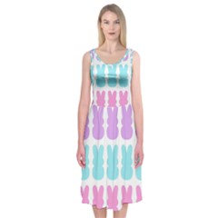 Happy Easter Rabbit Color Green Purple Blue Pink Midi Sleeveless Dress by Mariart