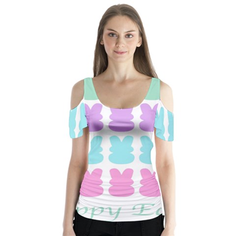 Happy Easter Rabbit Color Green Purple Blue Pink Butterfly Sleeve Cutout Tee  by Mariart