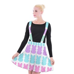 Happy Easter Rabbit Color Green Purple Blue Pink Suspender Skater Skirt by Mariart